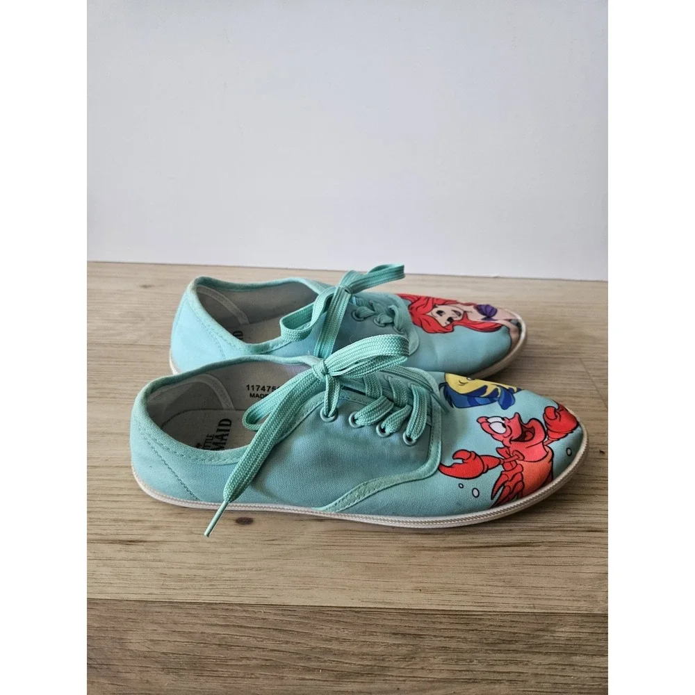 RARE Disney The Little Mermaid‎ Teal Green Sneakers Ariel Flounder Casual Canvas